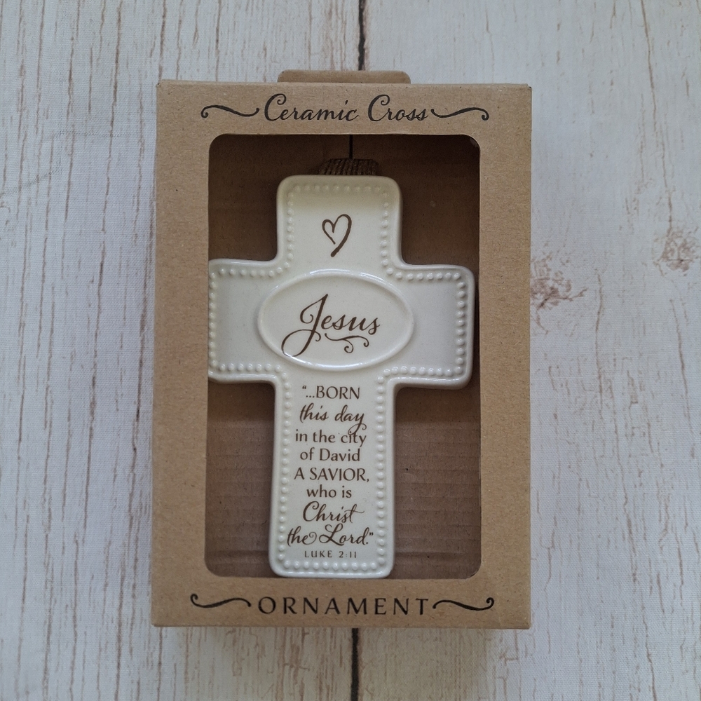 Ceramic Cross Christmas Ornament BNIB Decoration Gift Religious Holiday